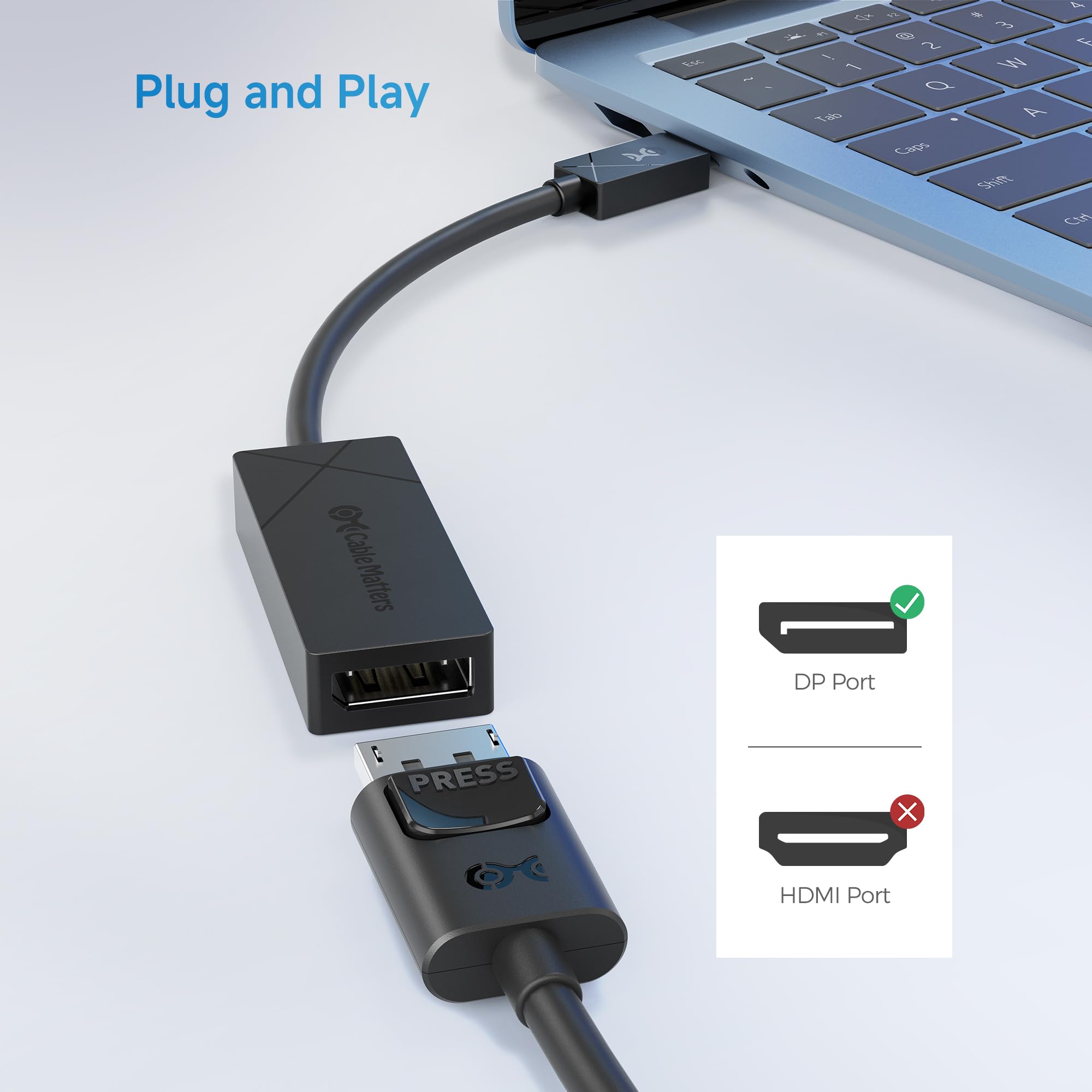 Cable Matters [Progettato per Microsoft Surface] Adattatore da USB C a DisplayPort 1.4, supporta 4K a 240 Hz, 8K a 60 Hz, HDR, compatibile con Surface Pro, Surface Laptop, Surface Book con USB-C o