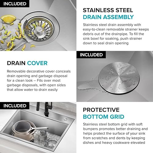 Miniatura 8 de KRAUS KWT311-25 Kore - Fregadero de cocina con estación de trabajo de 25 pulgadas, empotrado, acero inoxidable de calibre 16, con reborde integrado