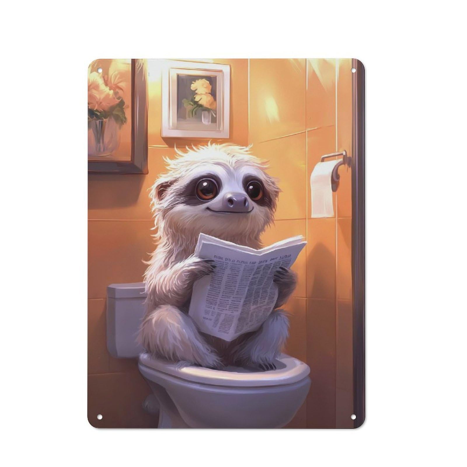 Junmoney Sloth Reading On Toilet Funny Cafe Style Metal Wall Decor 40X30cm, Vintage Metal Sign For Takeaway, Bar, Kitchen Or Counter Area