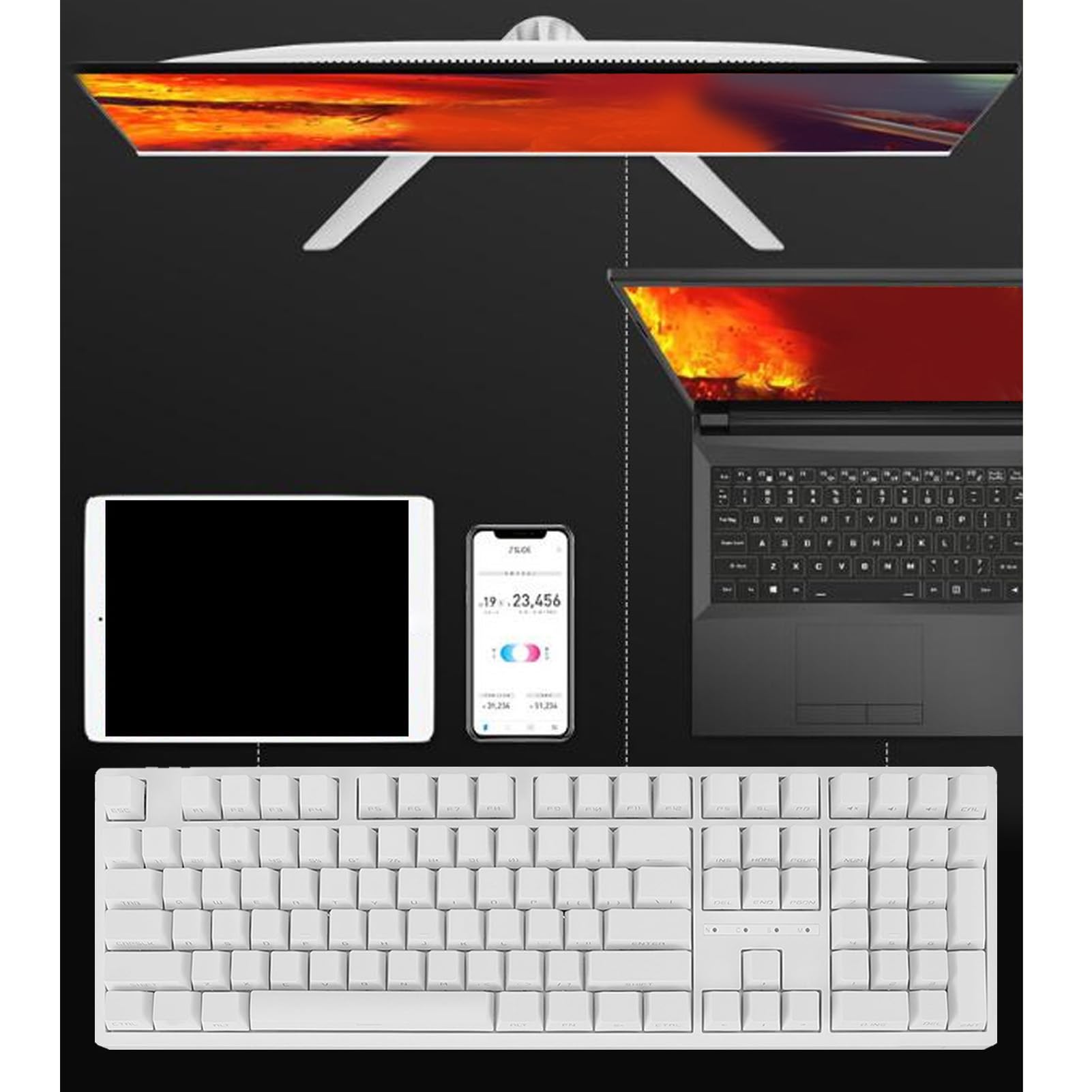 Klawiatura Bezprzewodowa ze 108 Klawiszami, Czerwony Przełącznik RGB BT 5.0 Typ C dla Wins10, dla HarmonyOS, dla Systemu Przewodowa Klawiatura Mechaniczna