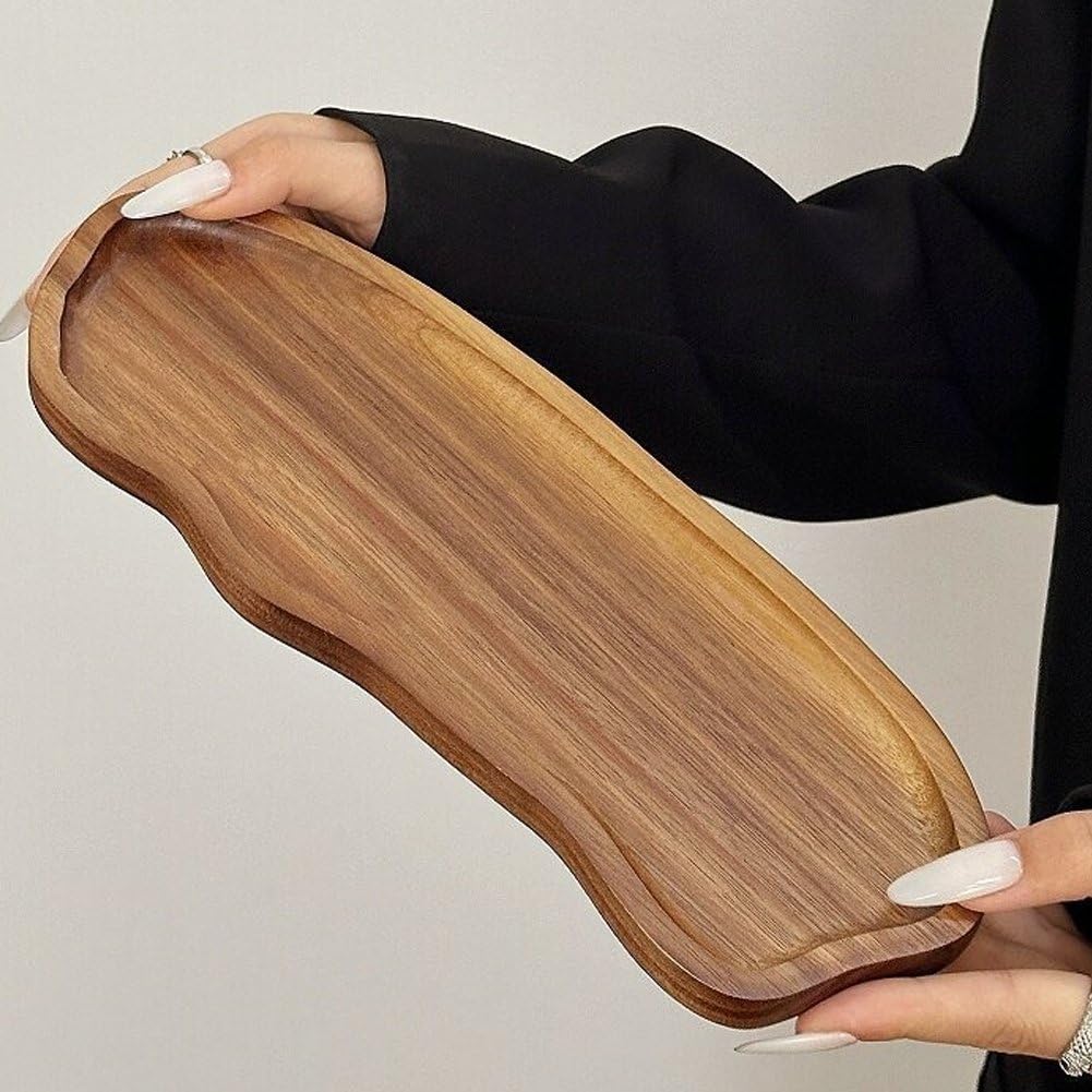 Lot De 2 Plateaux De Service Rectangulaires en Bois, Élégants Plateaux À Bijoux pour Présenter Aliments, Légumes Fruits.