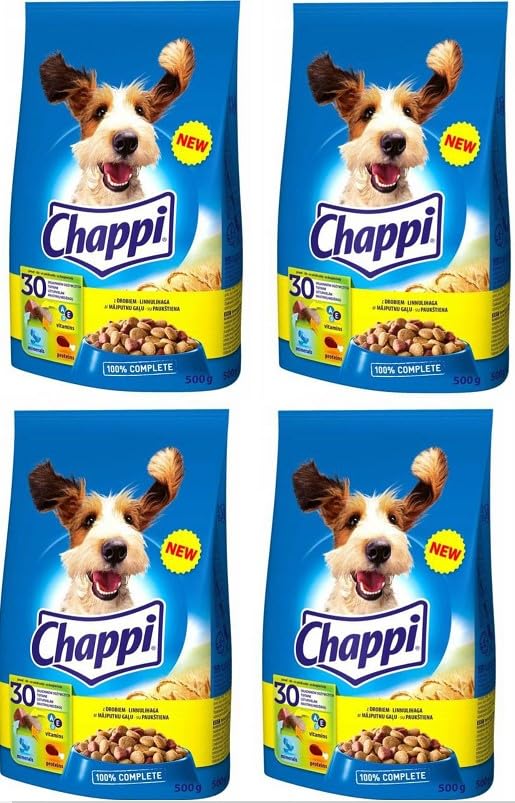 Chappi Trockenfutter mit Geflügel und Gemüse für ausgewachsene Hunde Aller Rassen, 4 x 500g (4er Pack)