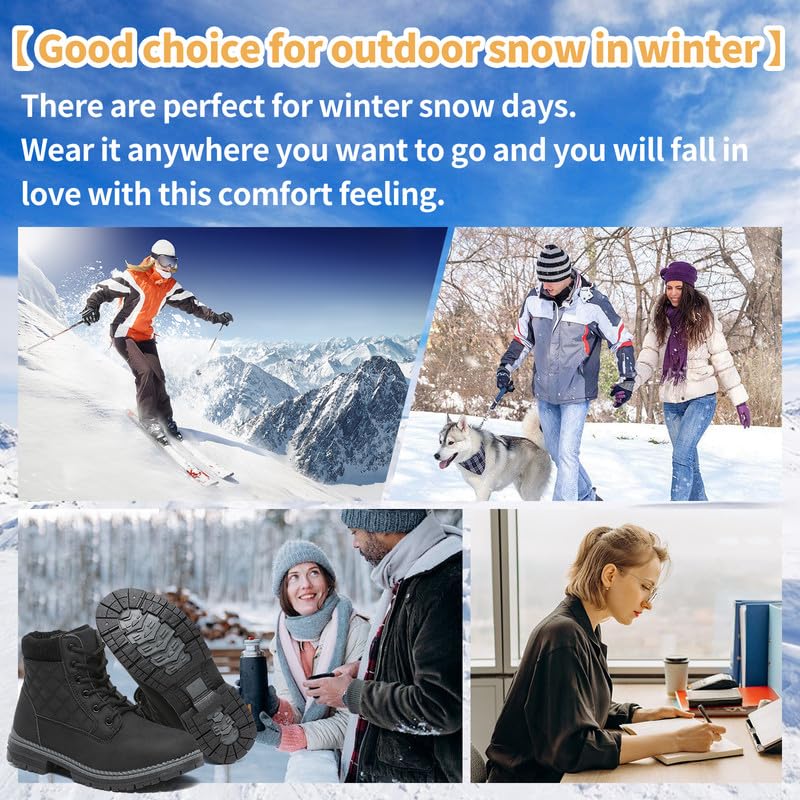 ziitop Winterschuhe Damen Schneestiefel Damen Kurzschaft Stiefel Wasserdicht Warm Gefüttert Winterstiefel Bequem rutschfeste Winterstiefel Outdoor Schuhe (Schwarz 38EU)