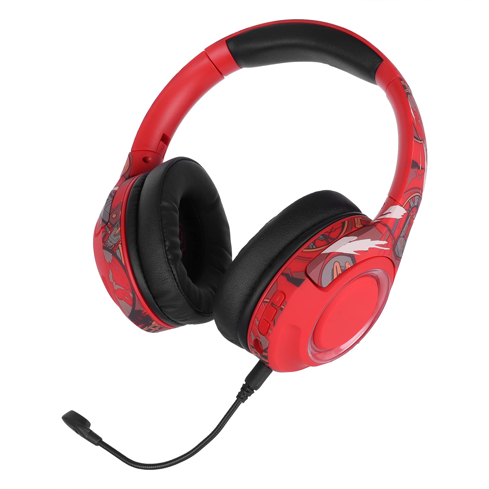 Fdit Bezprzewodowy zestaw słuchawkowy nauszne do gier, kolorowe słuchawki stereo Bluetooth 5.1 HiFi z wtyczką mikrofonem z redukcją szumów, czas odtwarzania 24 godziny - graffiti (czerwony)