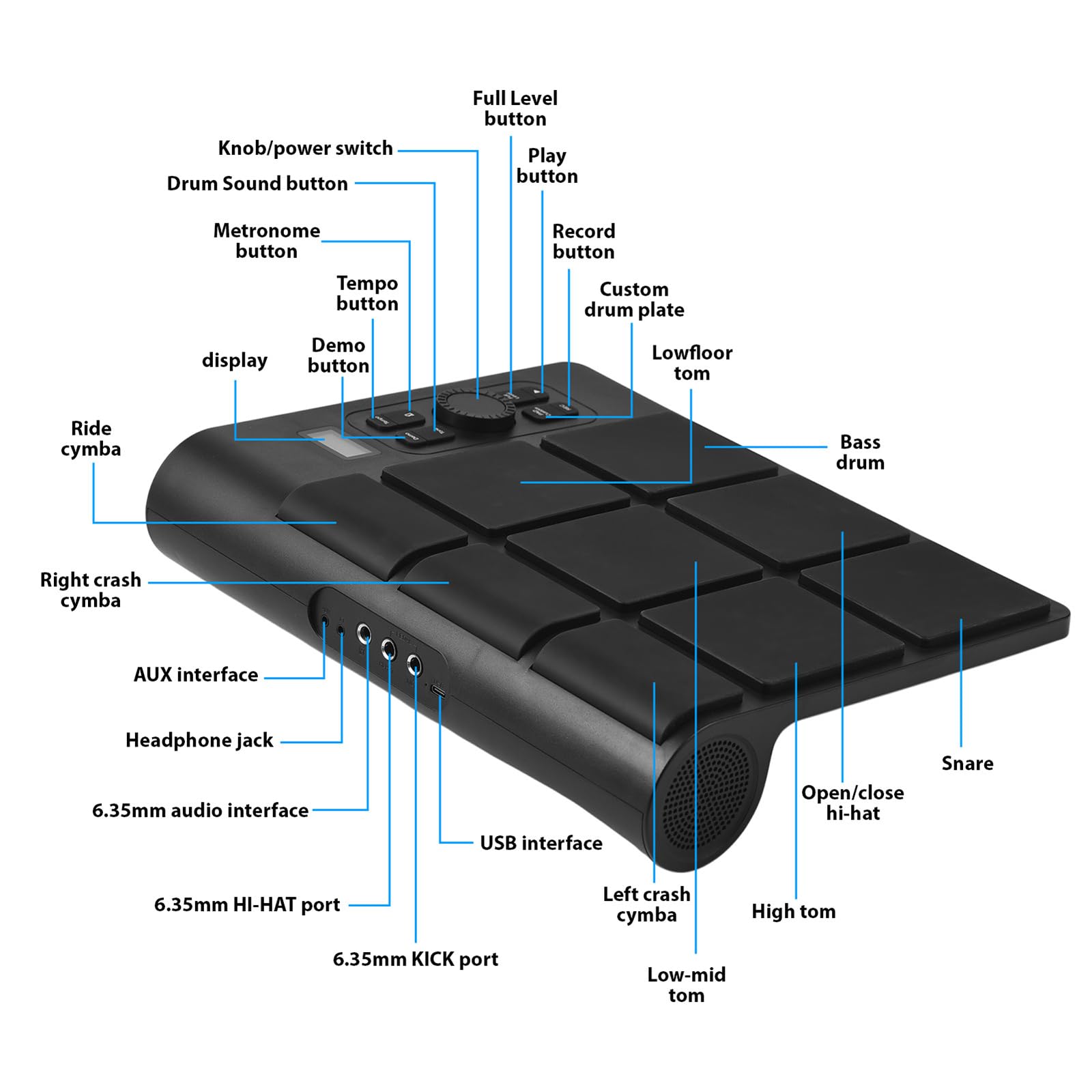 Cyfrowy Pad Perkusyjny Do Ćwiczeń, Elektroniczny Zestaw Perkusyjny Bluetooth Z Pedałem, Inteligentny Czujnik Prędkości Olśnienia, Tryb Edycji MIDI, Wiele Trybów Zasilania