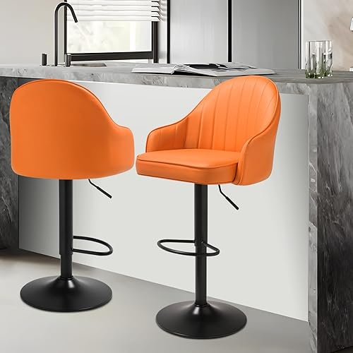 Miniatura 10 de Magshion Juego de 2 taburetes de bar de altura de mostrador, silla giratoria de piel sintética, silla ajustable en altura, cojín moderno, taburete