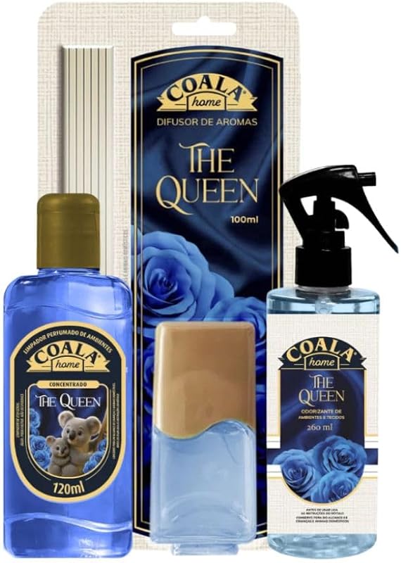 Coala Home Kit The Queen Trio Aromatização, Difusor de Varetas 100ml, Home Spray Gatilho 260ml e Limpador Concentrado 120ml