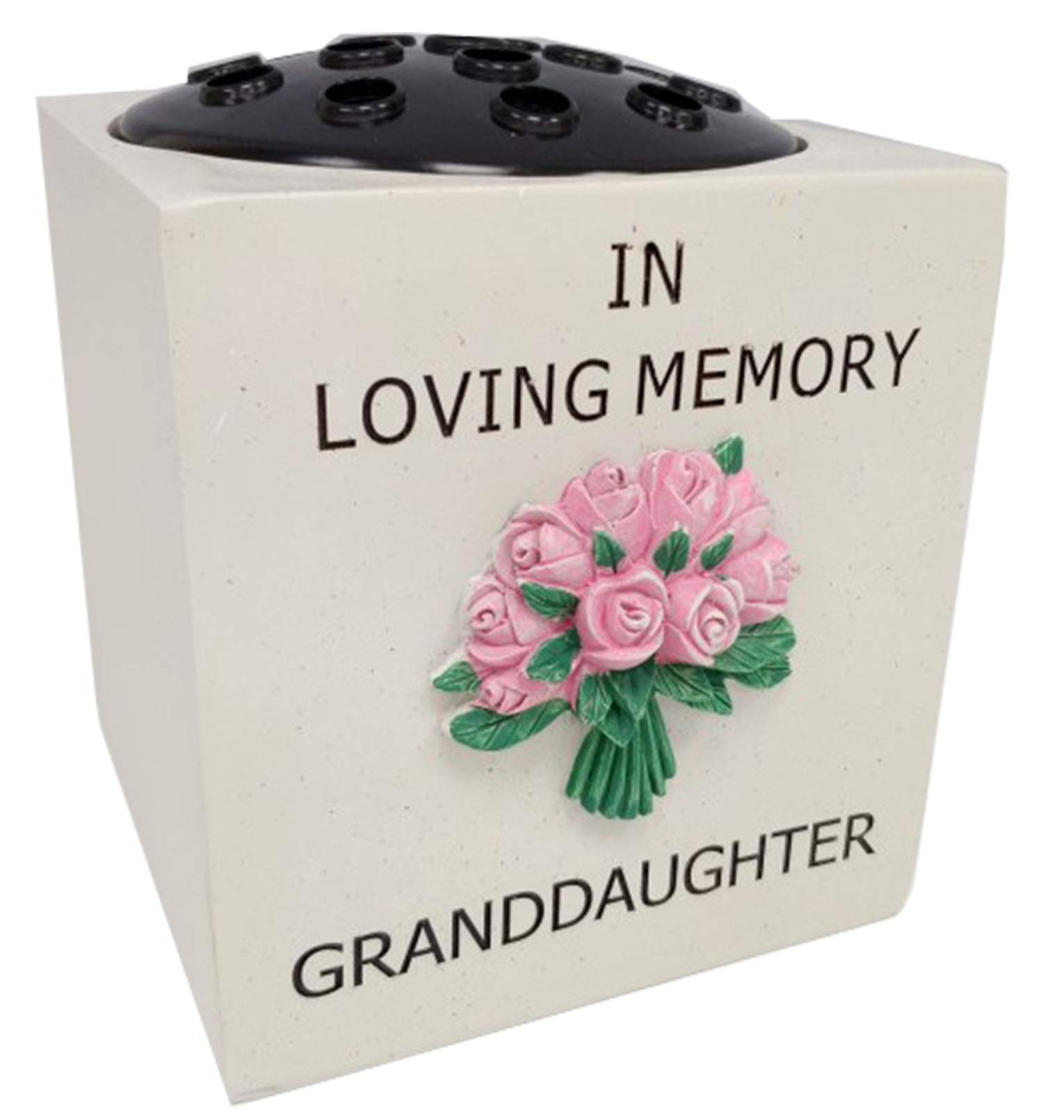 David Fischhoff Granddaughter Pink Flower Verse Grave Memorial Rose Bowl, Weatherproof - for Graveside Flower Arrangements, 14 X 15 Cm