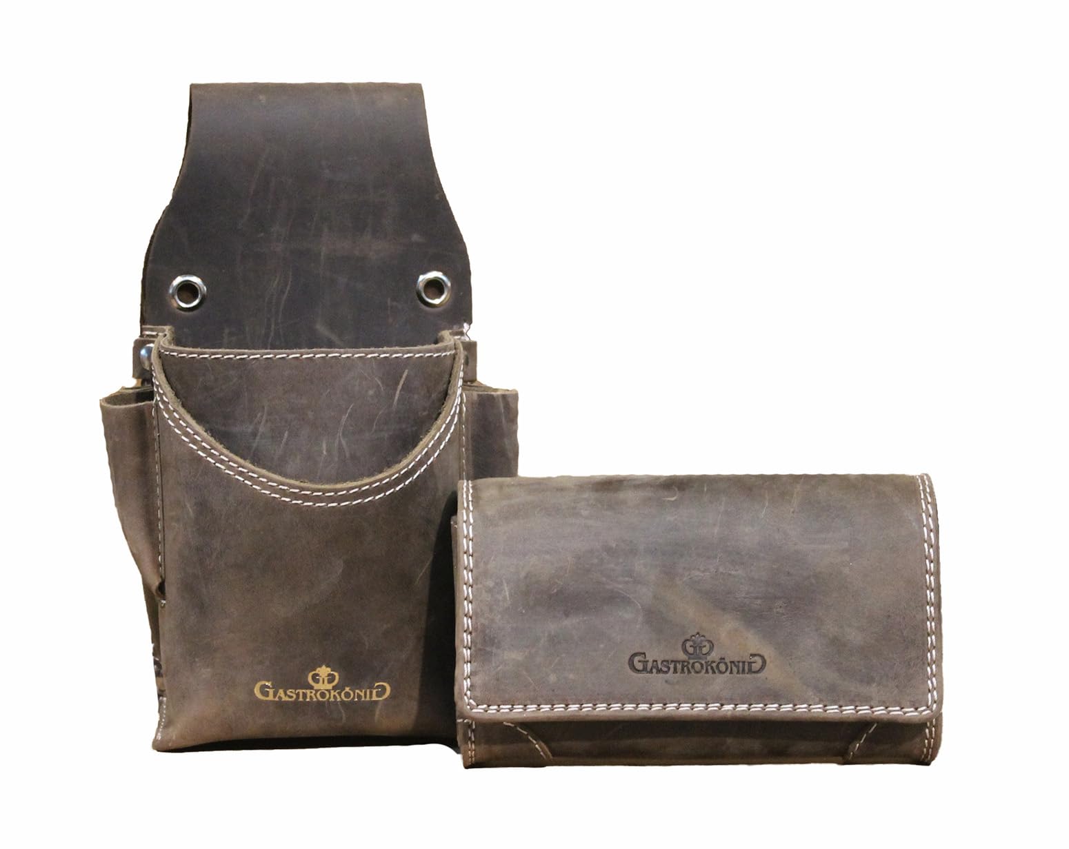 Kellnertaschen-Set, das Original, lebenslanges Gastrokönig-Garantieversprechen, Kellnergeldtasche, Kellner-Portemonnaie, Kellnerbörse aus Leder, hochwertig und robust (Stone)