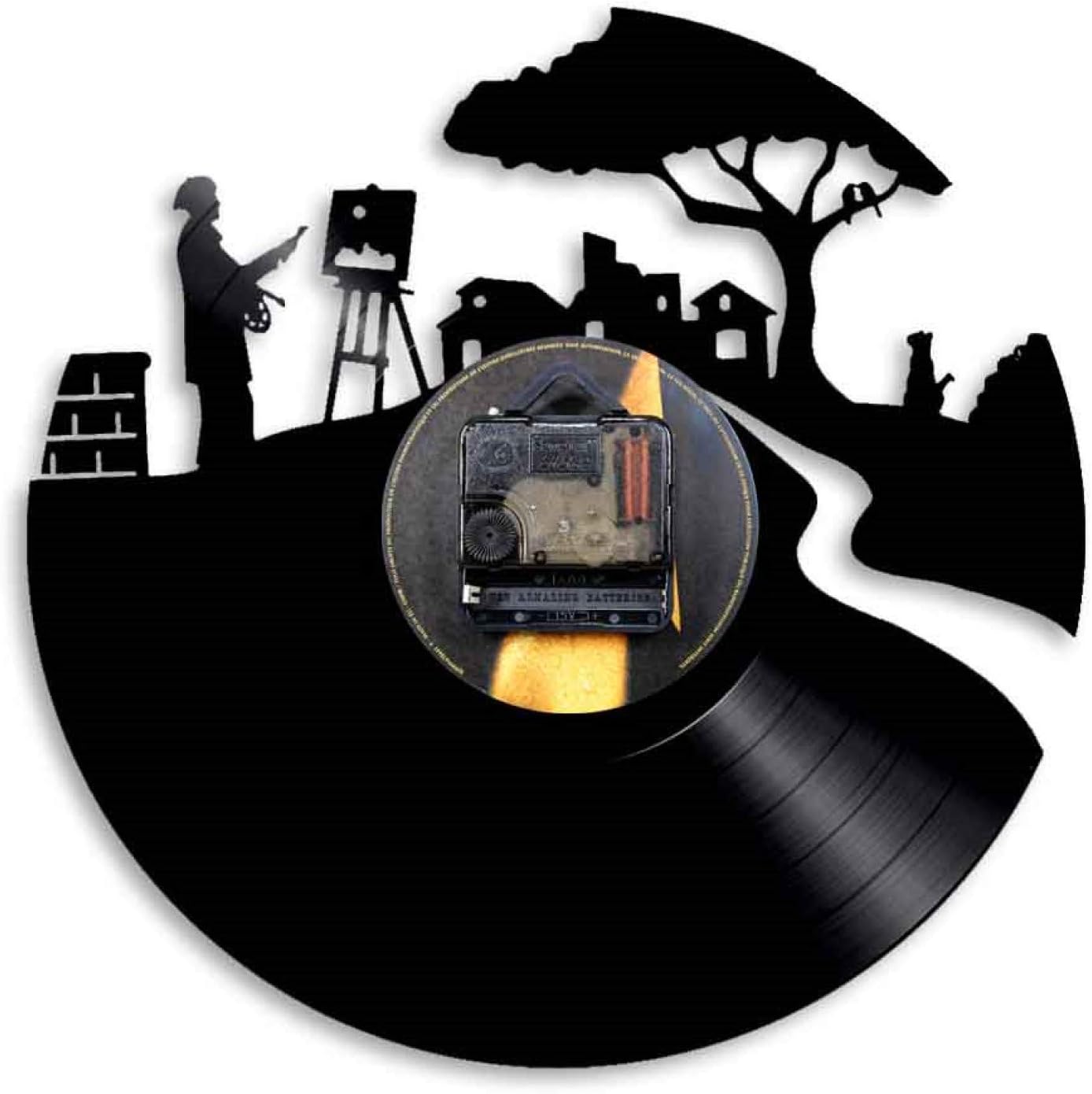 Wall Clock - 12 Inch Silent Artist Self Portrait Wall Art Vinyl Record Wall Clock Peaceful Painter Gramophone Record Clock Art Major Gift