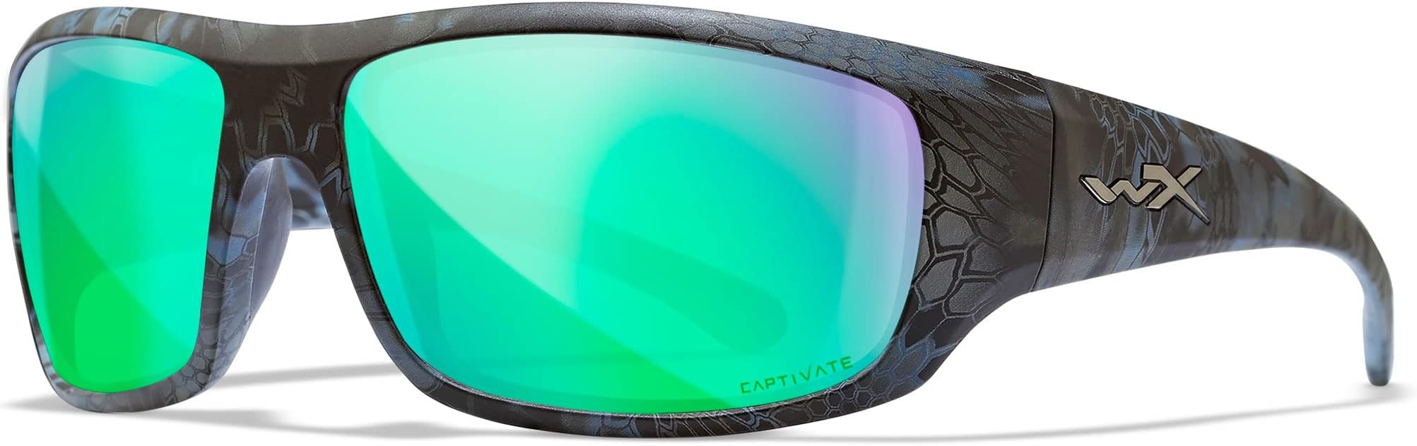 Wiley X WX Omega Captivate Polarized Sunglasses, ANSI Z87 Safety Glasses for Men and Women, UV Eye Protection for Shooting, Fishing, Biking Kryptek Neptune Frames, Green Mirror Tinted Lenses