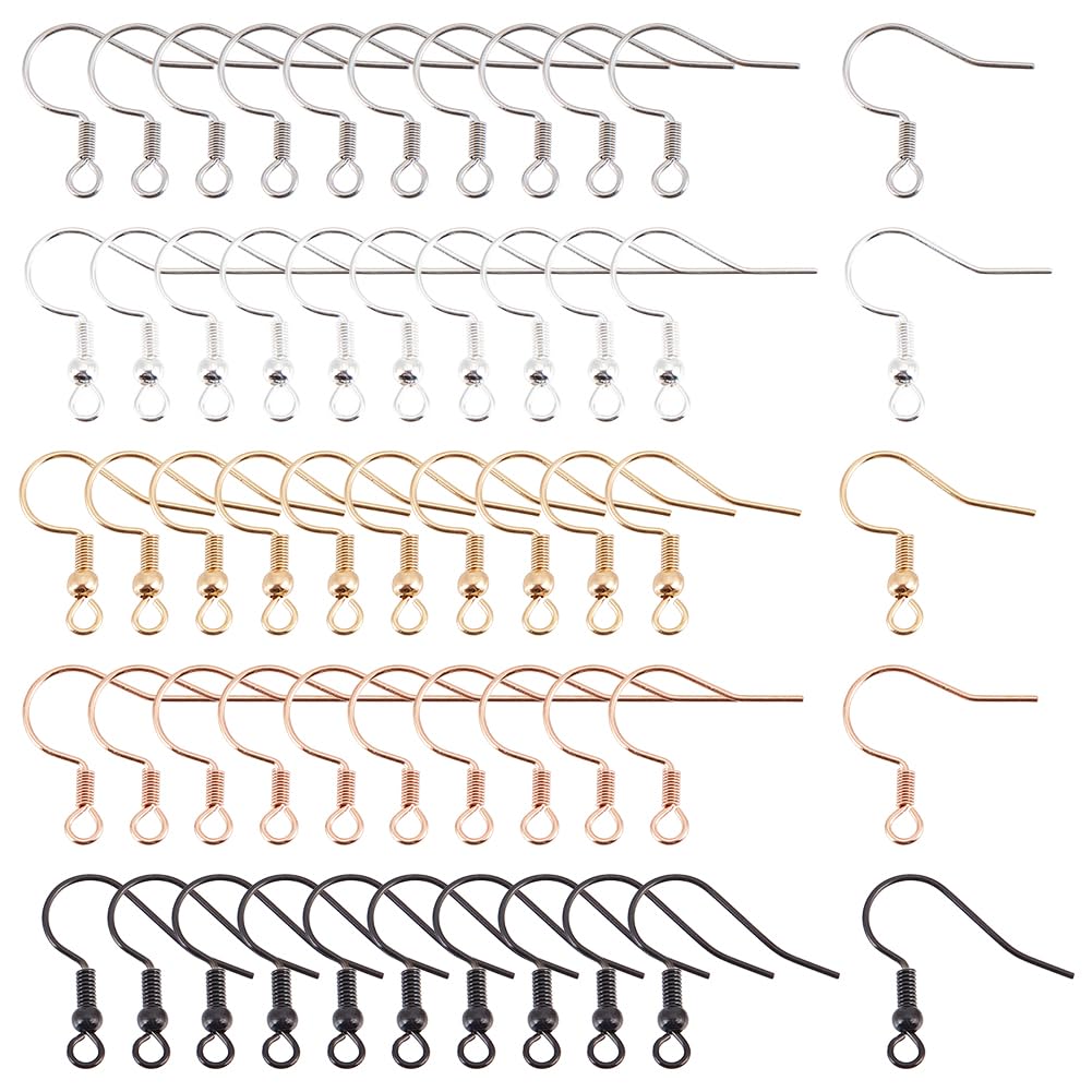 SUNNYCLUE 1 Box 100Pcs 5 Styles Stainless Steel Earring Hooks Fish Hook Earrings 18k Gold Plated French Earwires 925 Sterling Silver Plated Ear Wires Findings for Jewellery Making Earrings Supplies