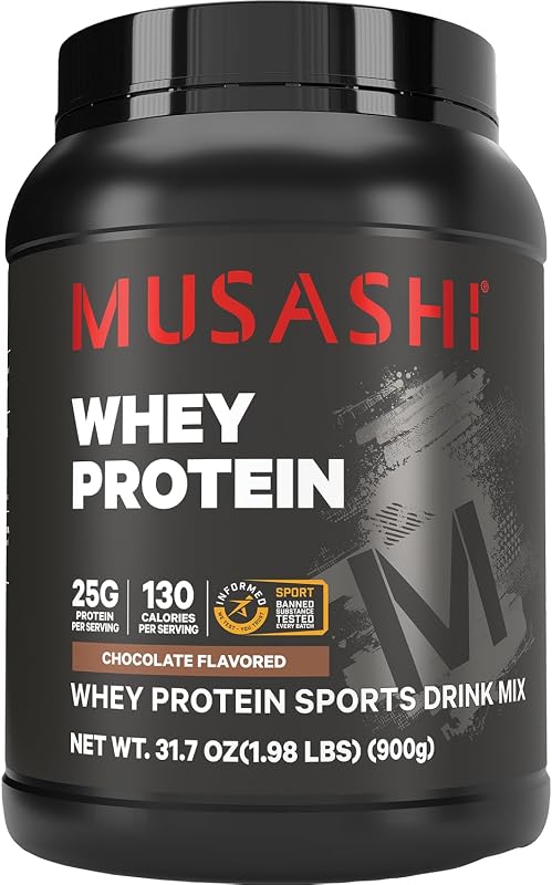 Musashi Whey Protein Powder, Chocolate, 25g Protein, WPC & WPI Blend, 900g