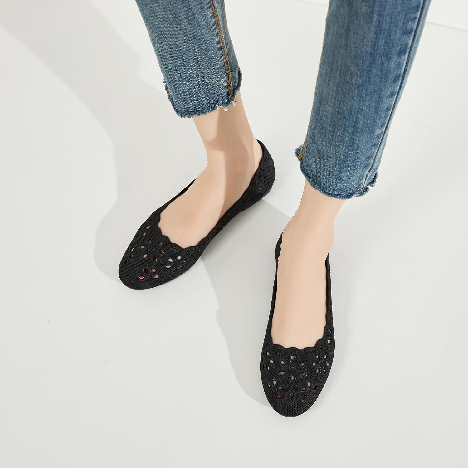 BABUDOG Mesh Ballet Flats Shoes for Women,Womens Flats Dressy Comfortable,Women's Dress Shoes with Flower Eyelets,Slip on Casual Walking Flats - Image 7