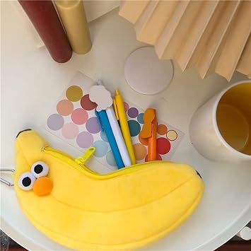 Large Capacity Cartoon Banana Pen Pouch Organizer, Washable Makeup Storage Bag, Stationery Organizer, Unisex, Yellow
