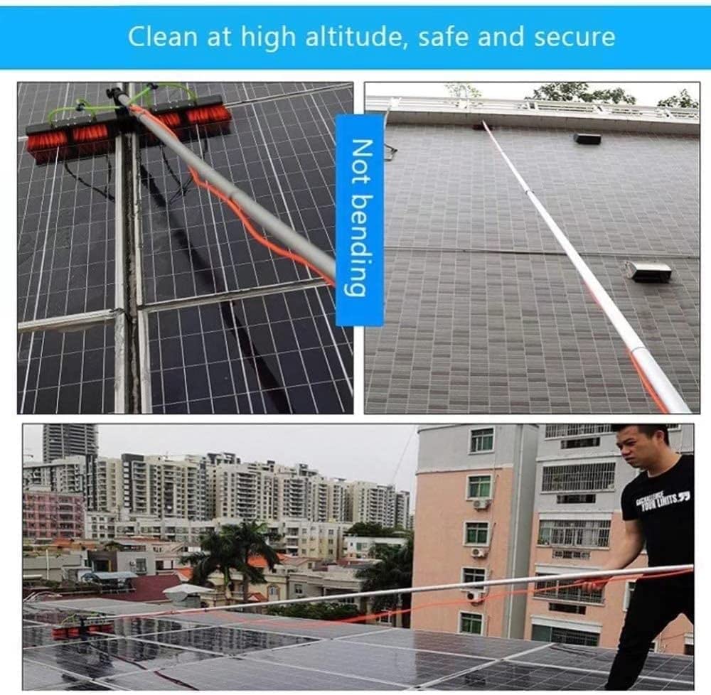 Kit de limpieza de ventanas – Poste de 8 m, cepillo de alimentación para limpieza de paneles solares, sistema de limpieza eficiente de ventanas, cabezal de cepillo ajustable de 30 cm para un fácil