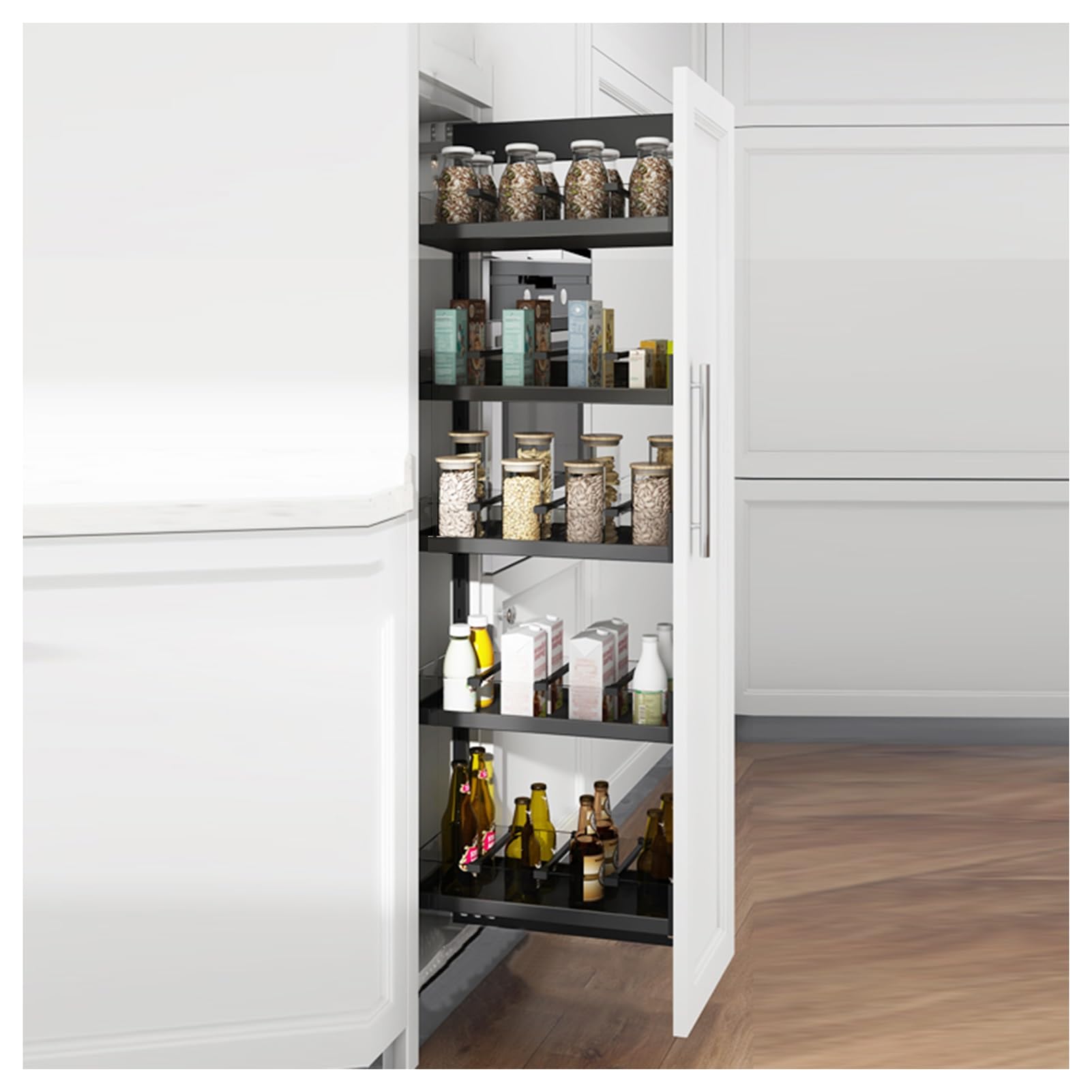 OLSKFUH Soft-Sliding Rail Pull-Out Basket,Cabinet Pullout Drawer Organizer,High Cabinet Storage Rack With Separator Strips,For Narrow And High Gaps,160x370x5tier