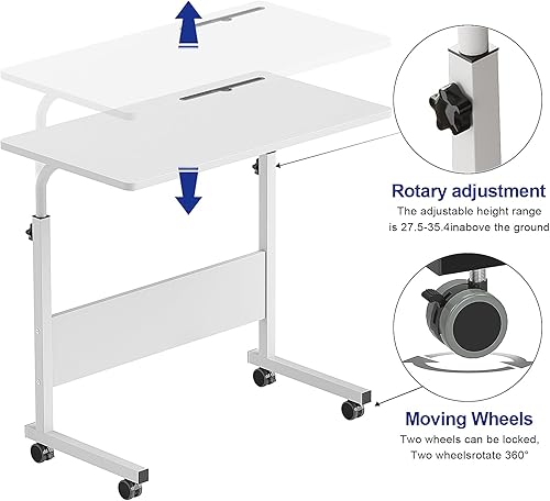 Miniatura 5 de SogesHome Mesa de cama móvil ajustable de 31.5 pulgadas, portátil, soporte para computadora portátil, escritorio con bandeja para carrito de ranura