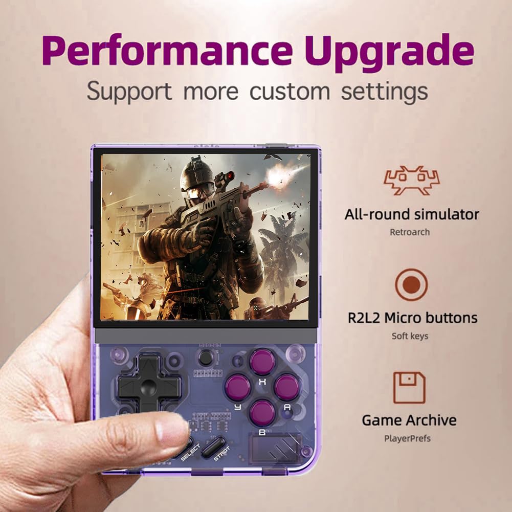 Mini Plus Console di Gioco Portatile Retro Sistema Linux Schermo IPS 3,5 Pollici Giocatori di Gioco Portatile Supporto WiFi Ricaricabile Regalo per Bambini e Adulti (Viola)