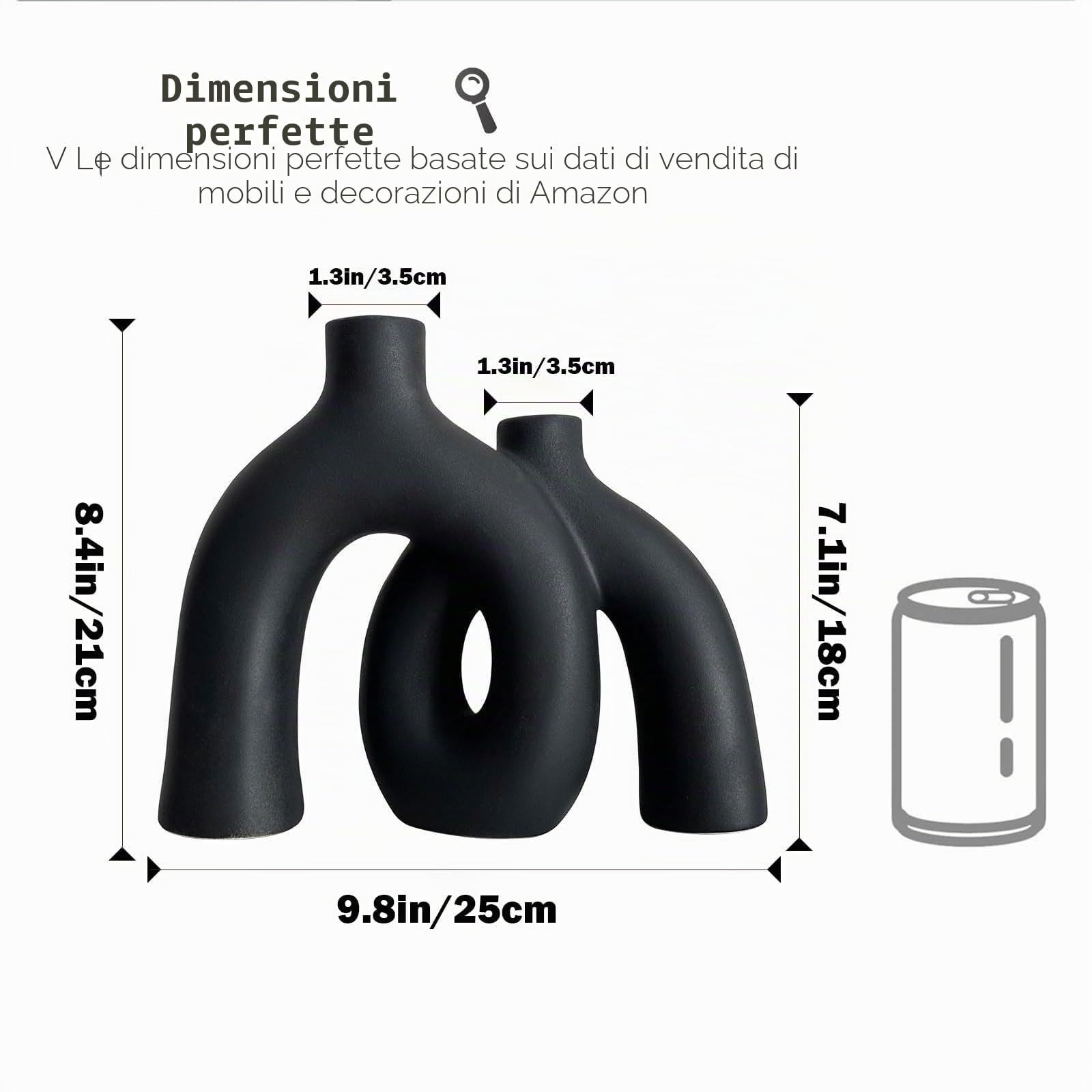 Set di vasi in ceramica nera opaca – moderni vasi decorativi per soggiorno, tavolo da pranzo, libreria e camino, vasi minimalistici per corridoio e mobile TV