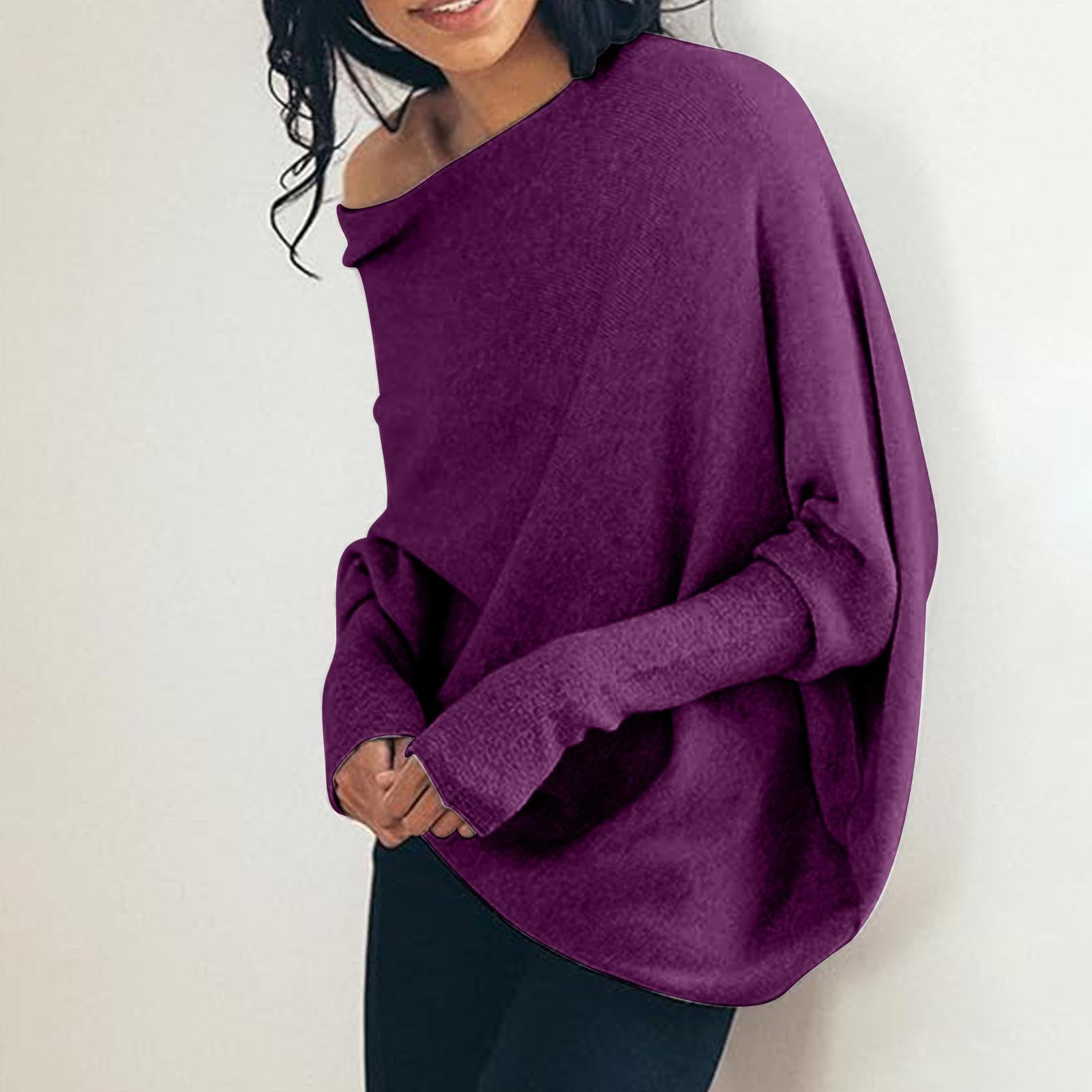 Asymmetrisch Drapierter Pullover, Lange Fledermausärmel