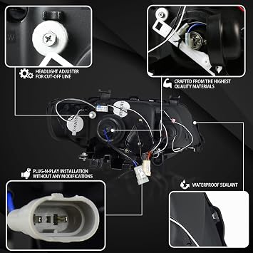 Autozensation LED Projector Headlights For 01-03 BMW E53 X5 Black | Dual Halo