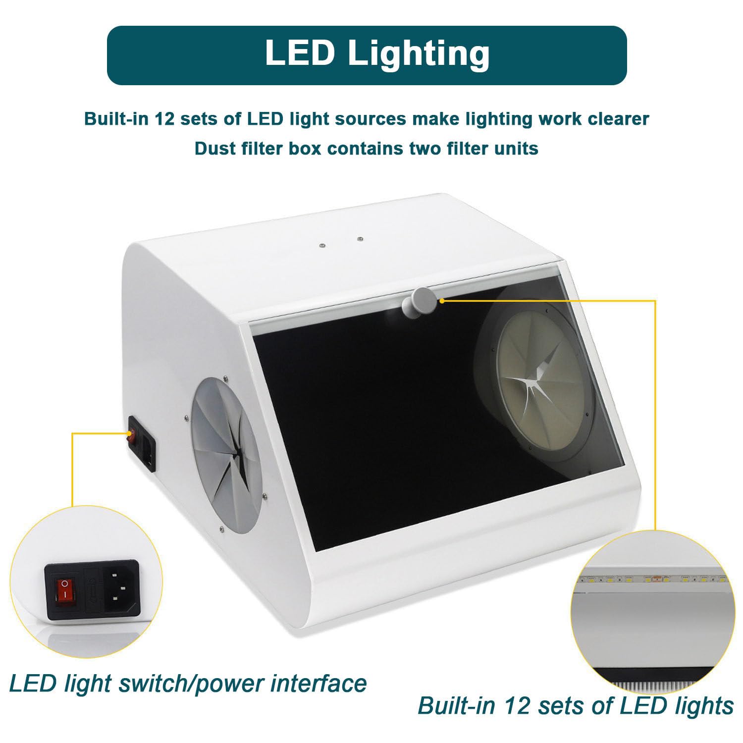 Cabina di sabbiatura per Laboratorio odontotecnico con Luce LED e Doppia Ventola, Ampia Finestra, postazione di Lavoro Senza Polvere per Dentisti