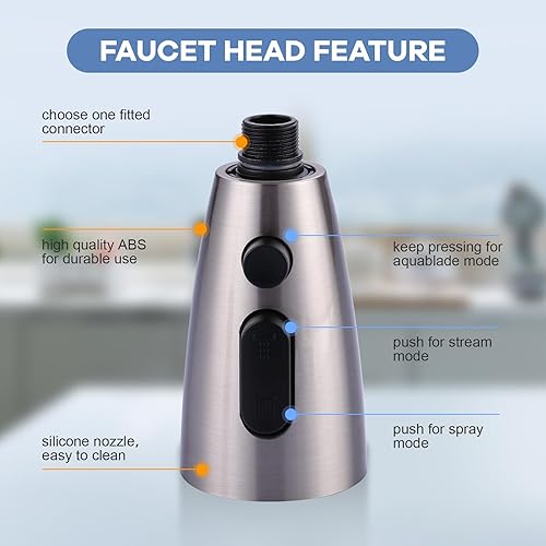 Miniatura 3 de WOWOW Reemplazo de cabezal de llave de cocina, níquel cepillado, boquilla de pulverización extraíble de 3 funciones con 9 adaptadores para llave de