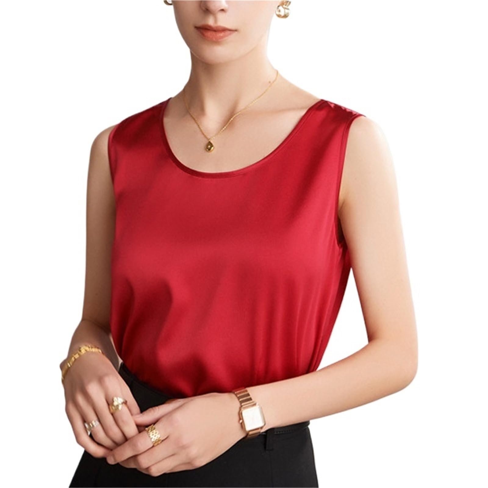 Camisola De Seda Camisetas sin Mangas de Seda Natural Pura for Mujer, Camisetas básicas, Top auténtica, Ropa Verano Multicolor