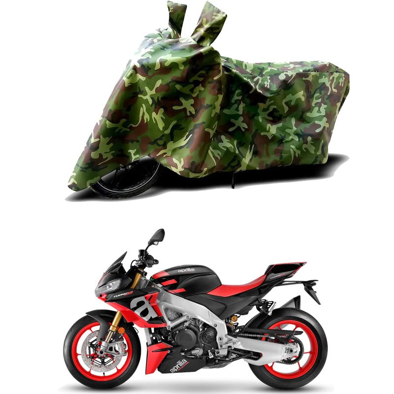 Image of 100% Water Resistant Bike Scooty Two Wheeler Body Cover Compatible for Aprilia Tuono V4 Factory /UV-Rays /Heat Protection /Birds Dropping /Scratchproof /Dust Proof /Waterproof /All [Green MJ]