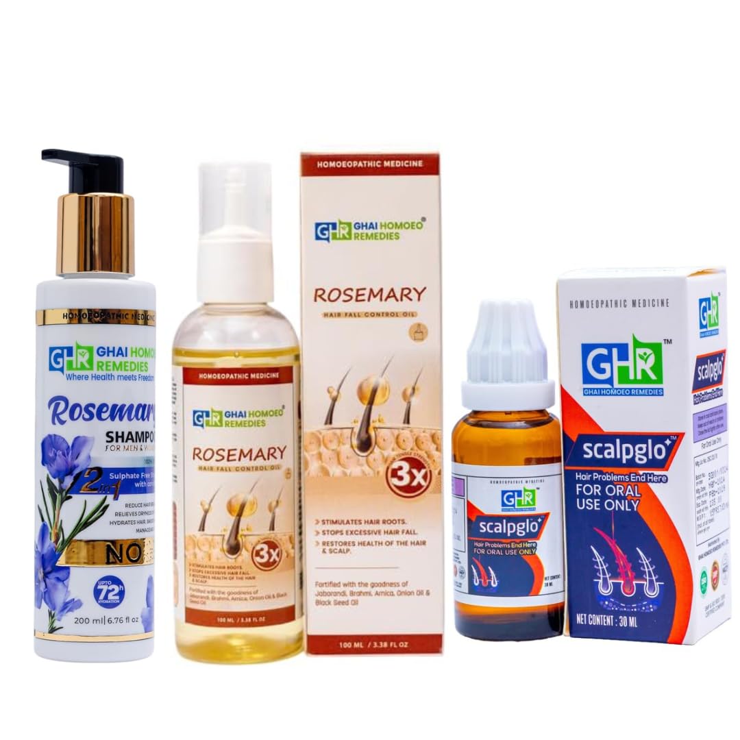 Ghai Homeo Remedies Hairfall Control Combo | Homeopathic Scalpglo Hair Medicine Drops + Rosemary Sulphate Free Shampoo with Conditioner + Rosemary Hair Oil | Supports Hair Growth, Scalp Health & Fights Dandruff-image-16