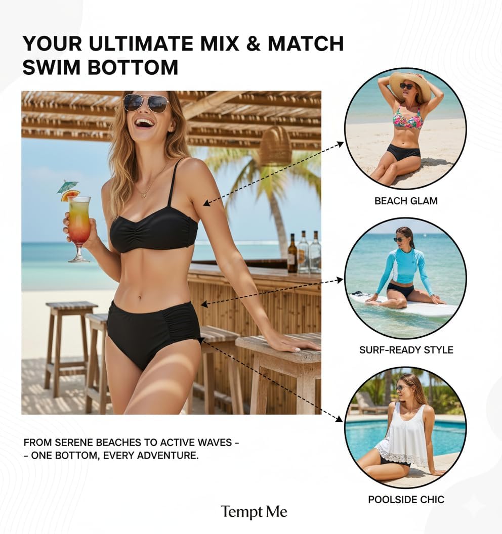 Tempt Me Women Bikini Bottoms Mid Waist Bathing Suit Swimsuit Ruched Swim Bottom - Image 7