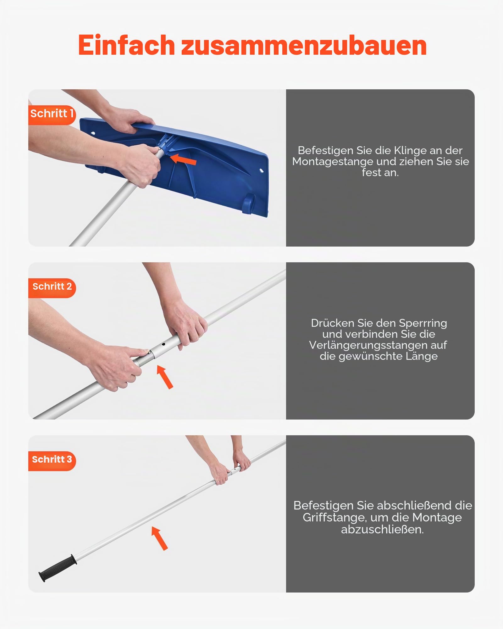 VEVOR Schneedachrechen, 60 cm Klinge aus PP, 118–555 mm Verstellbarer Schneeschieber mit Rädern, Schneeräumwerkzeug mit rutschfestem Griff, Hausdachrechen zum Entfernen von Laub & Schnee