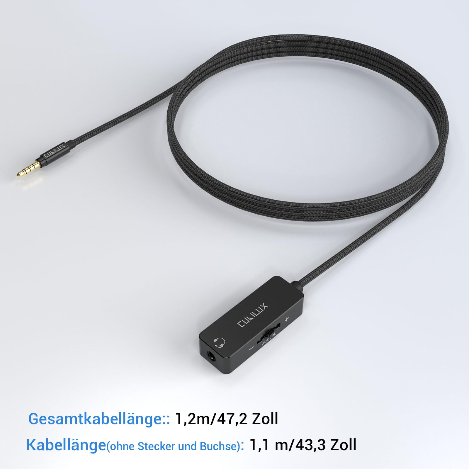Cubilux 3,5 mm TRRS Lautstärke Dämpfer Kabel, 1/8 Zoll Verlängerung mit Audio Lautstärkeregler, In Line Volume Controller für Kopfhörer und Lautsprecher, 4 Fuß