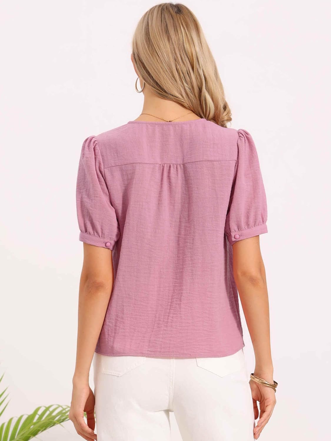 Allegra K Short Sleeve Tops for Women's V Neck Button Down Dressy Casual Blouses - Image 2