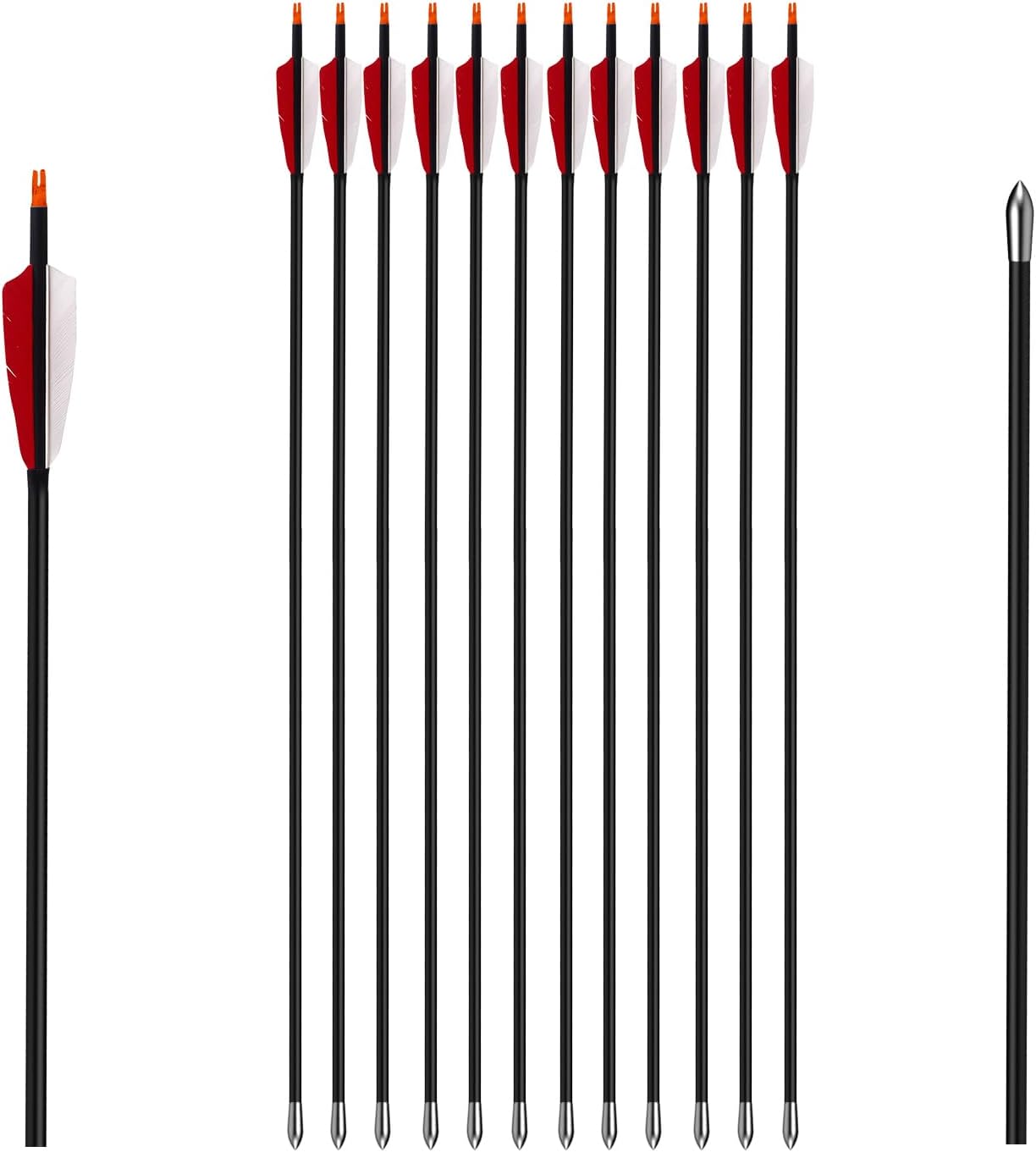DEERACE 30" Carbon Hunting Arrows Archery Target Practice Arrows with 4" Turkey Feathers Spine 500 for Recurve Bow and Compound Bow(Pack of 12)