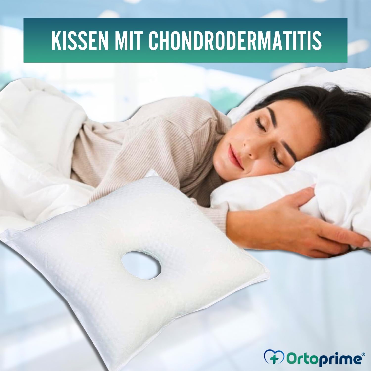 OrtoPrime Ohrkissen Mit Loch - Orthopädisches Therapeutisches Antidekubitus-Druckentlastungskissen Für Ohr - Bei Chondrodermatitis Und Piercing