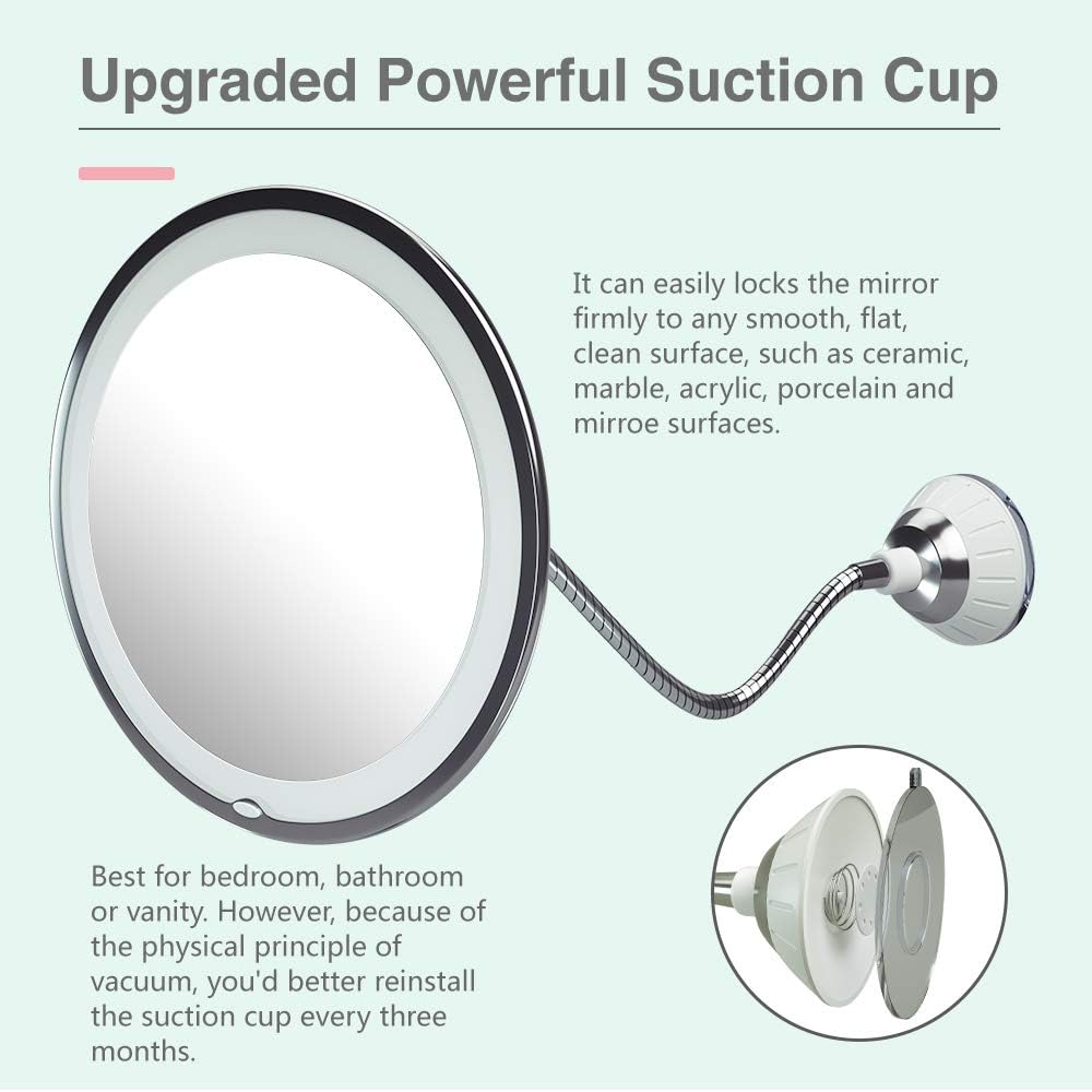 Magnifying Makeup Mirror 6.8" 10X Magnifying Mirrors 360° Adjustable Flexible Gooseneck Suction Cup Daylight, Battery Operated, Cordless & Travel Mirror : Beauty & Personal Care