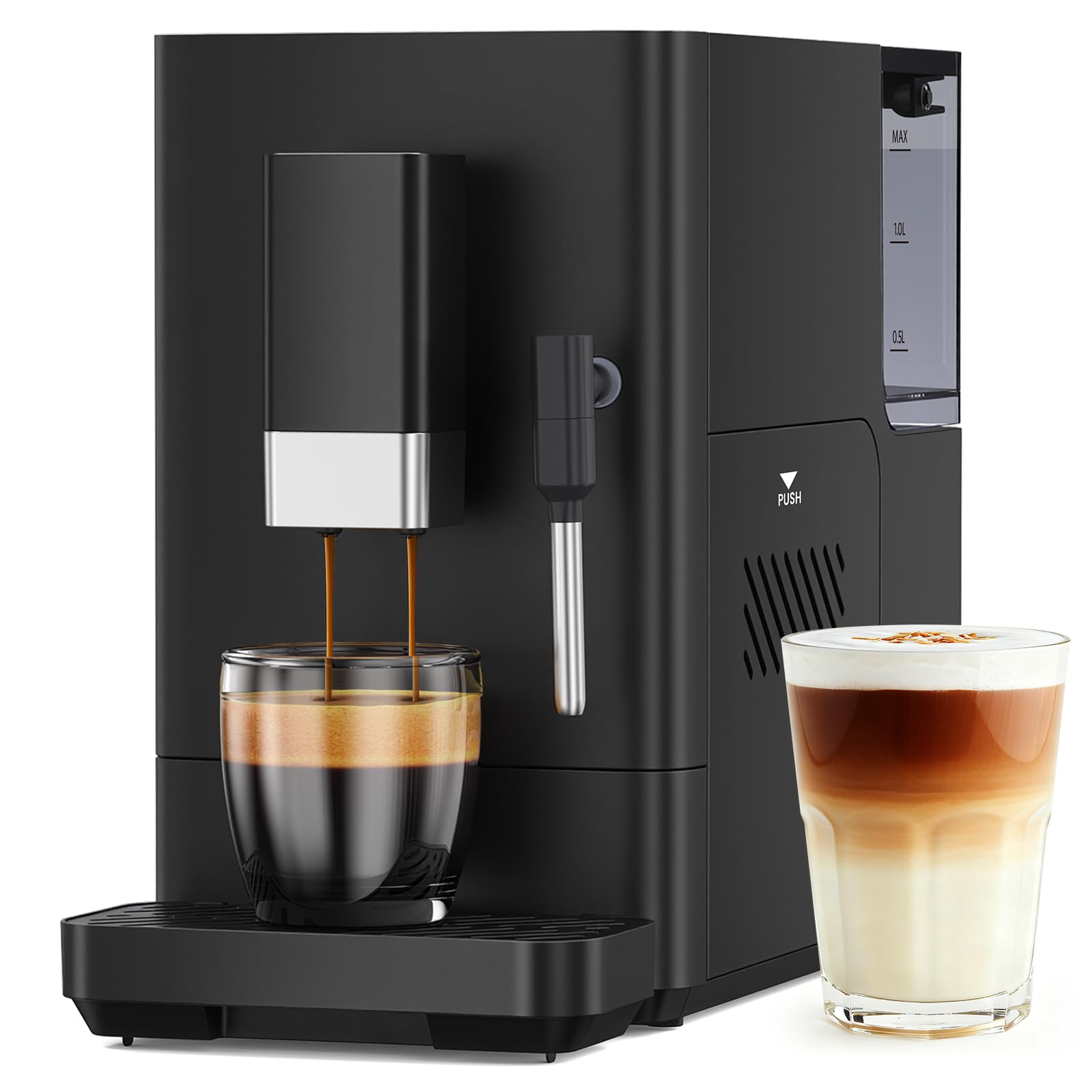 Electactic Fully Automatic Coffee Machine with Grinder, 20 Bar Coffee Maker with Milk Frother, Adjustable Grinding Coffee Machine for Cappuccino & Latte, Touch Control & Auto Self-Cleaning