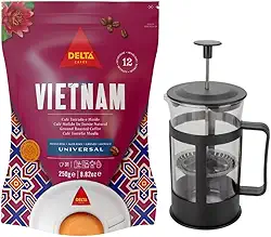 Café Gourmet Moído Delta Q em Pó + Cafeteira Prensa Francesa Vietnam
