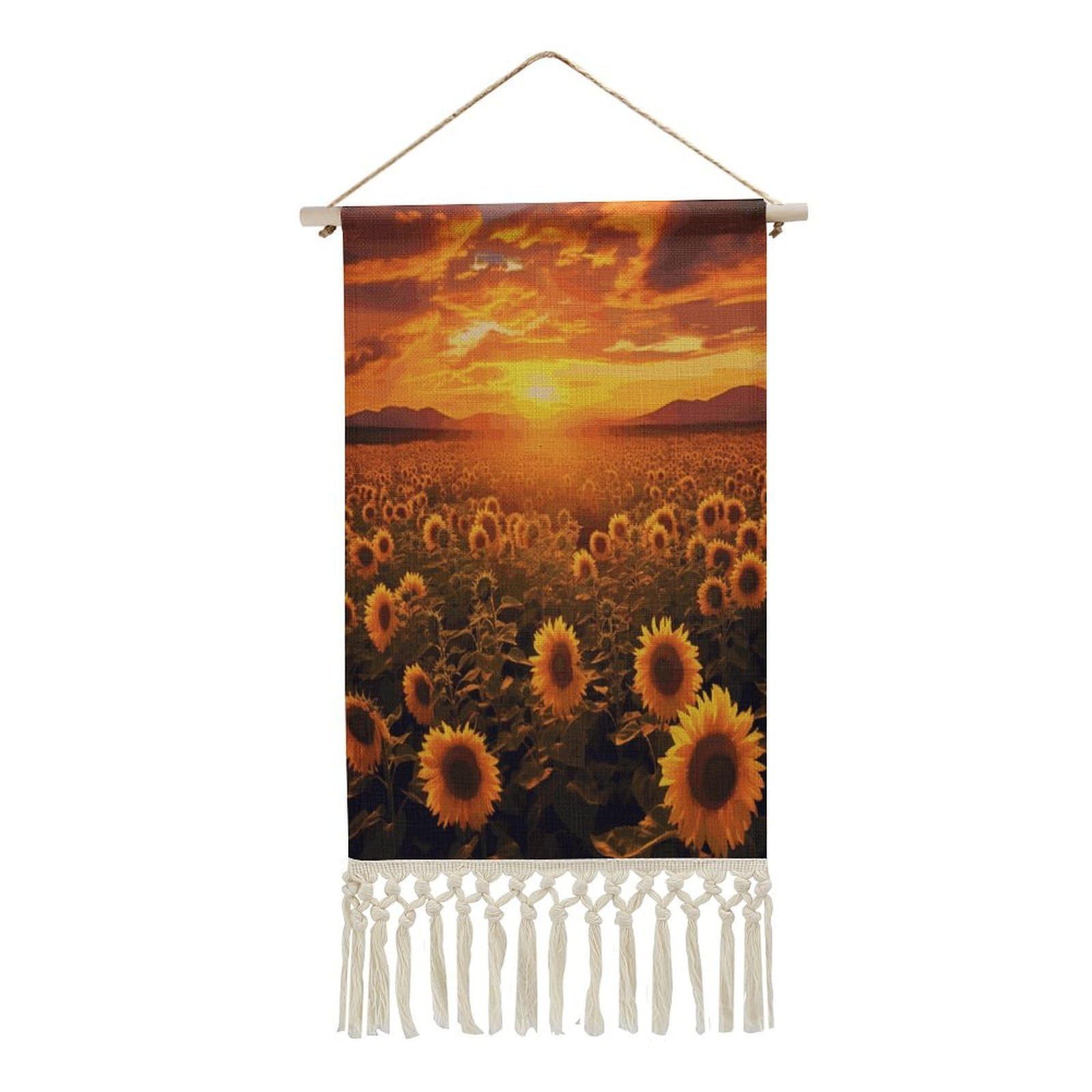 Adfgyerh Style Sunflower Field Sunset Sea Of Flowers Tapestry With Tassels Cotton And Linen Hanging Posters, Wall Art For Travel Gift, Wall Tapestry For Office Home Decor Bedroom Living Room Decor