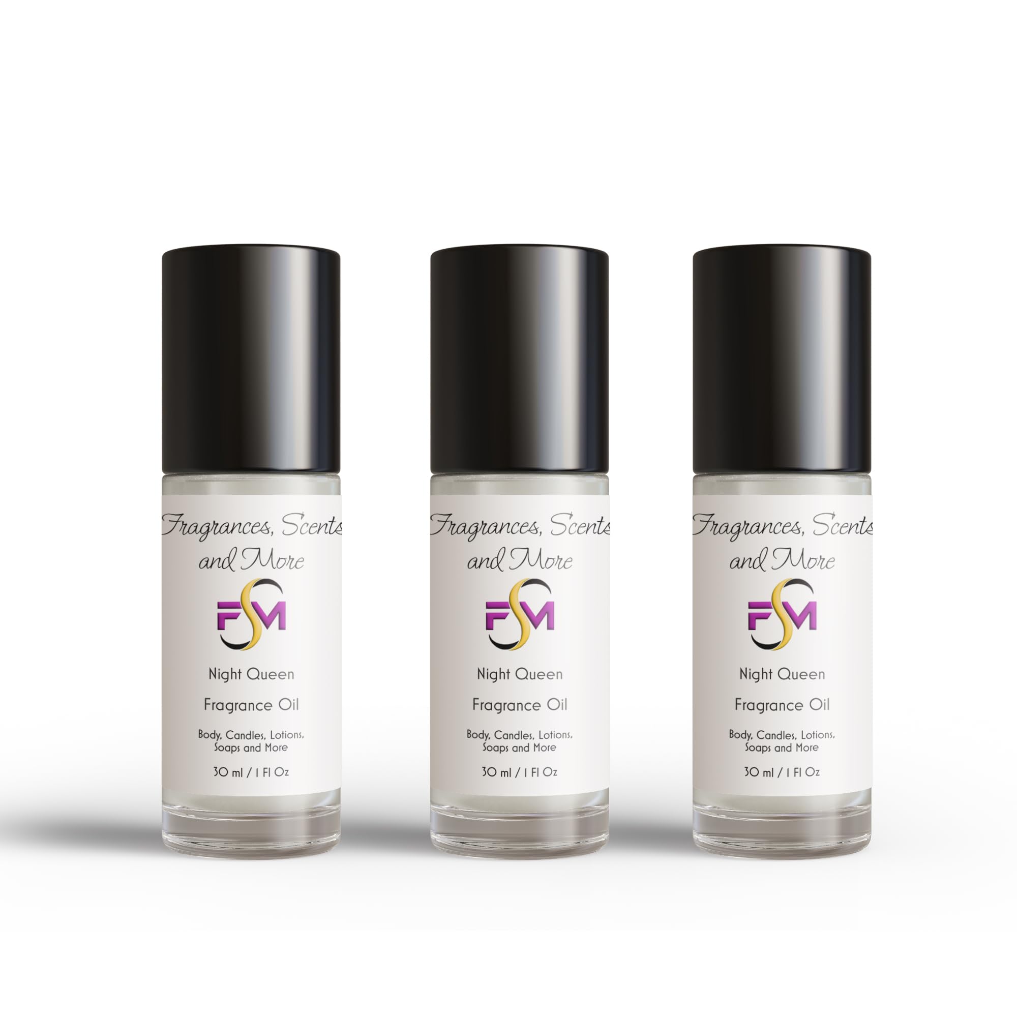 Night Queen Fragrance Oil - 3 Bottles 1 Fl Oz Glass Roll On (30ml)