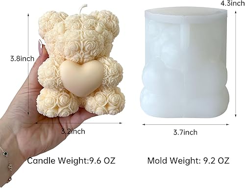 Miniatura 3 de Midnadiy Molde de silicona grande de oso de rosas, moldes para hacer velas de oso de peluche 3D, bonitos moldes de resina epoxi para jabones hechos