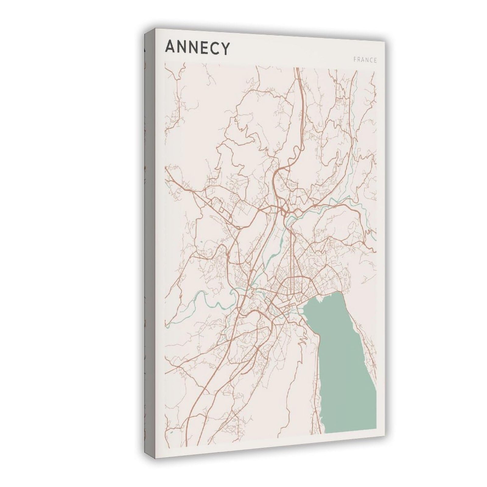 HEYANM Annecy Map Poster Annecy Print Poster Wall Art France Travel Gift Scandi Canvas Poster Wall Art Paintings for Living Room Bedroom Decoration Frame 20x30inch