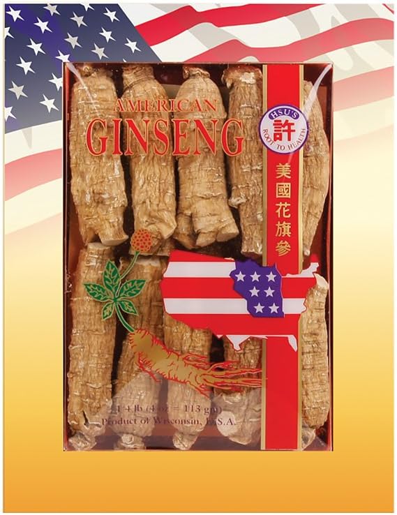 Hsu's SKU 0130-4 Half Short Extra Large Wisconsin American Ginseng Roots 4 oz Box for Tea, Soup & Gifts - Premium, Non-GMO, No Additives XL (4 oz)