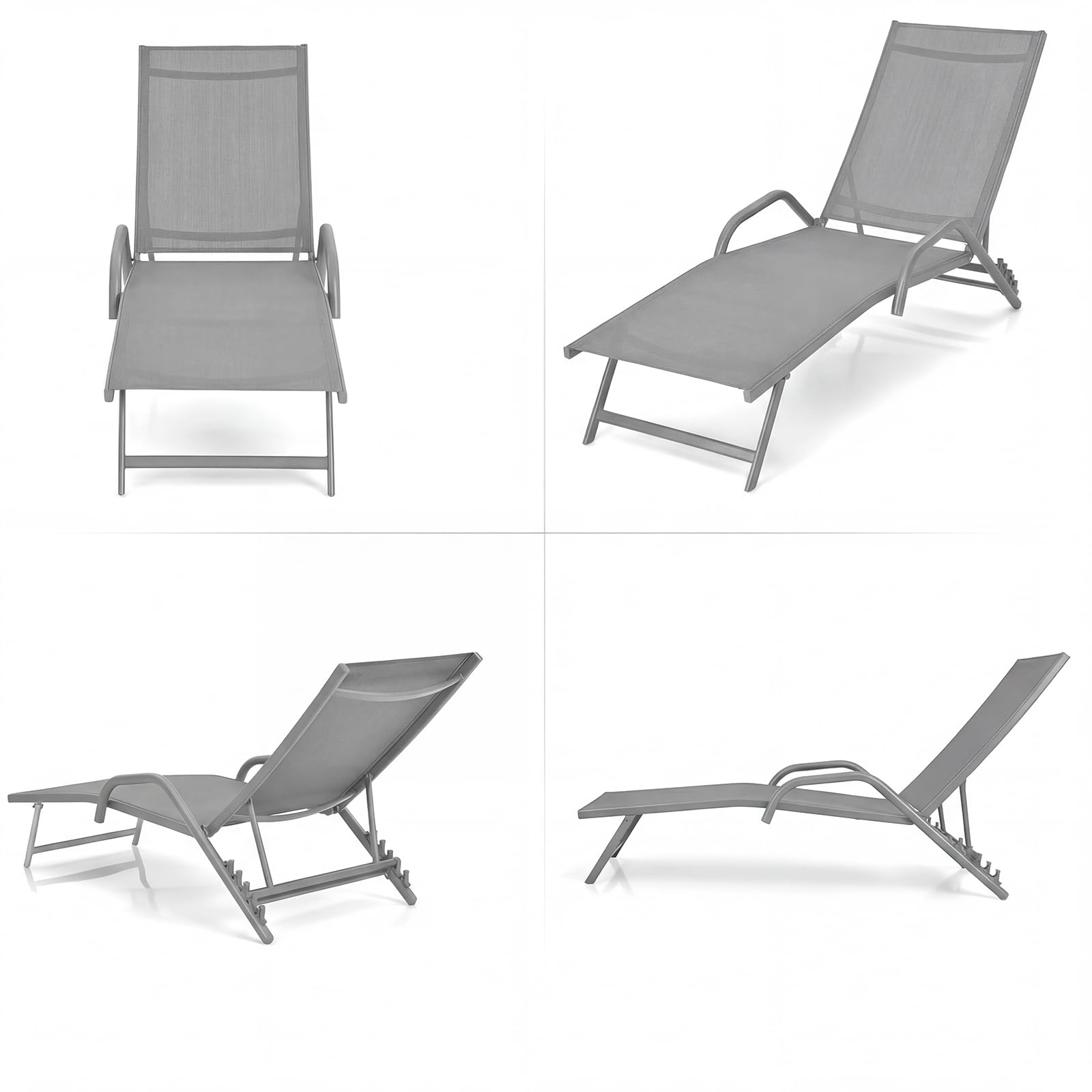COSTWAY 2 Tumbonas Jardin Exterior, Reclinable en 5 Posiciones, Tela Transpirable, Tumbonas Liquidación Playa Jardin Piscina Exterior, 184,5 x 62 x 102,5 cm, Carga 160kg (Gris)