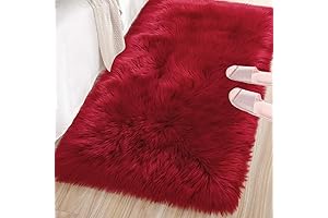 LOCHAS Red Faux Fur Rug for Bedroom