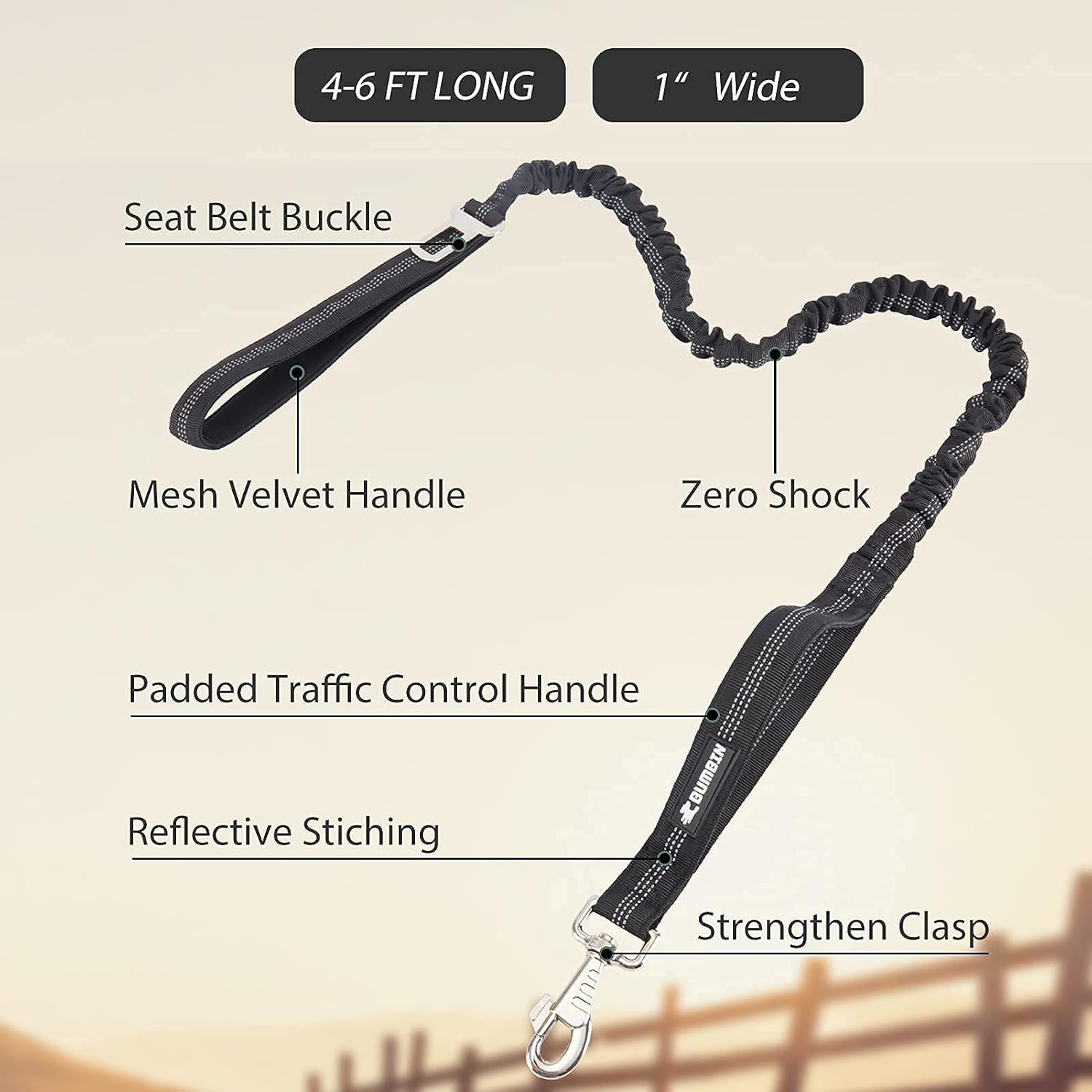 BUMBIN Dog Harness for Large Dogs No Pull, Tactical Dog Harness, with Handle, Adjustable Dog Vest Harness, 6Ft Bungee Dog Leash Large Dogs, No Pull Shock Absorbing Dog Leash with Car Seat Belt