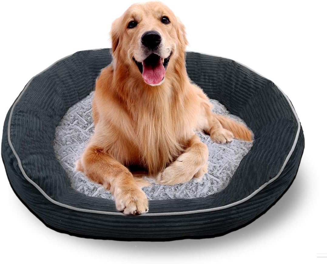 Laifug Dog Bed Cat Bed Faux Fur Plush Donut,Machine Washable,Non-Slip Bottom,Multiple Sizes (Large(33''x28''x9.5''), Grey)