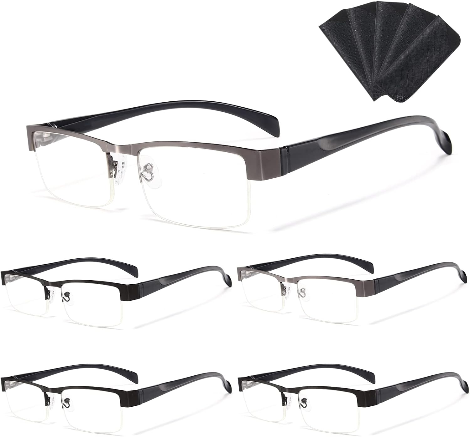 Reading Glasses for Men Blue Light Blocking, Metal Readers Anti Eye Strain/Migraine Computer Eyeglasses 5 Packs/Soft Cases (Brown/Black/Silver/Gunmetal/Gold 1.5) : Health & Household